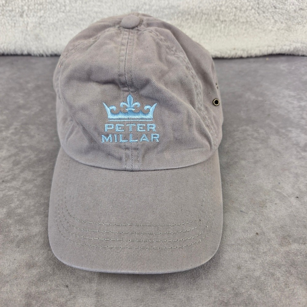 Peter Millar Grey Cotton Crown Logo Adjustable Baseball Golf Hat Cap